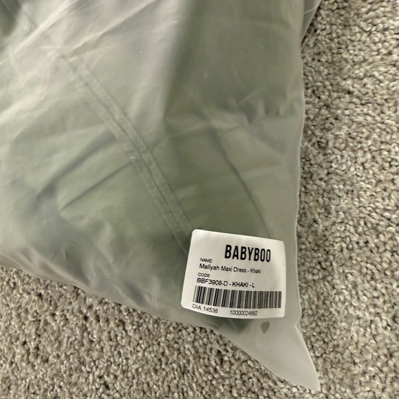 NWT babyboo maliyah maxi dress gown in khaki green Olive large - Picture 6 of 6